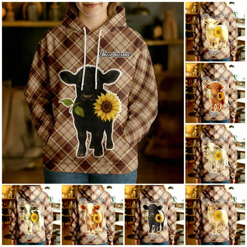 Joycorners Personalized Sunflower Cow Cozy Hoodie (12 Cattle Breeds)