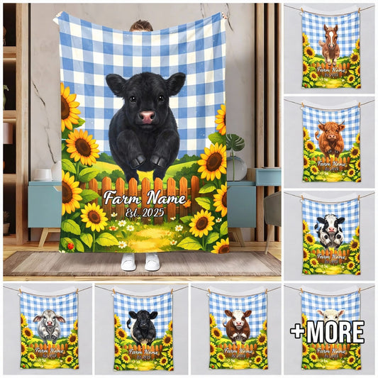 Joycorners Sunflower Baby Cow Personalized Farm Blanket (10 Cattle Breeds)