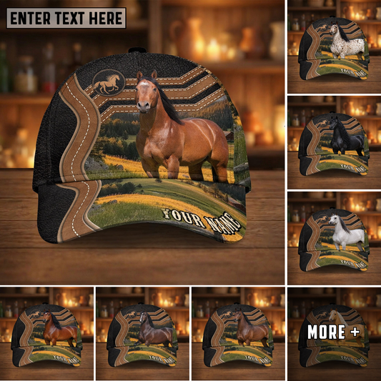 Joycorners Personalized Horse Ranch Landscape Leather Style Cap (9 Breeds)