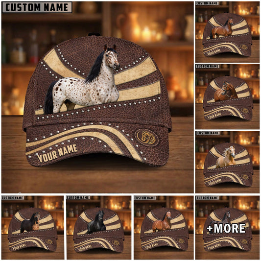 Joycorners Custom Name Horse Lover Vintage Leather Hat Personalized 3D Cap ( 9 Breeds)