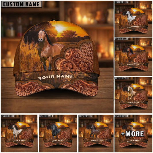 Joycorners Personalized Golden Sunset Tooled Leather Cap