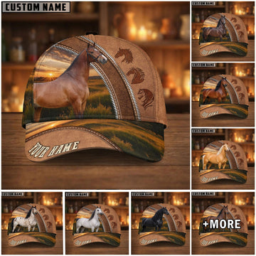 Joycorners Personalized Sunset Zipper Horse Portrait Cap