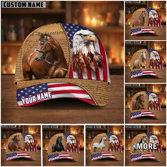 Joycorners Personalized American Eagle & Horse Patriotic Cap (9 Breeds)