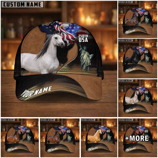 Joycorners Personalized Patriotic Horse & Statue of Liberty USA Cap (9 Breeds)