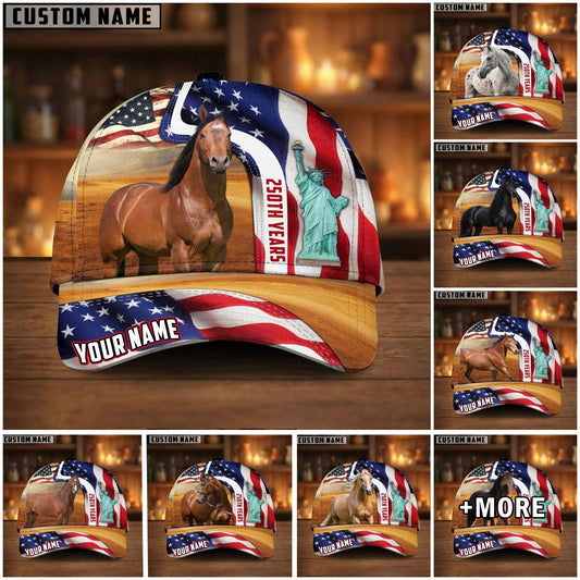 Joycorners Personalized USA 250th Anniversary Horse & Liberty Cap (9 Breeds)