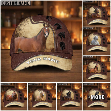 Joycorners Personalized Equestrian Leather Pattern Classic Cap ( 9 Breeds)