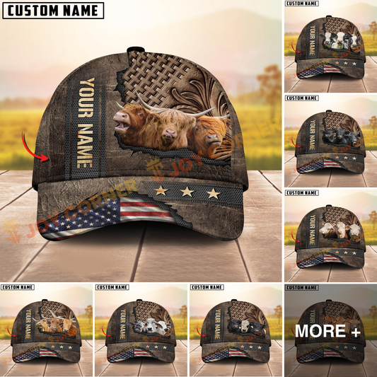 Joycorners Patriotic Cattle Farmer Cap Gift Custom Name 3D Cap (10 Breeds)