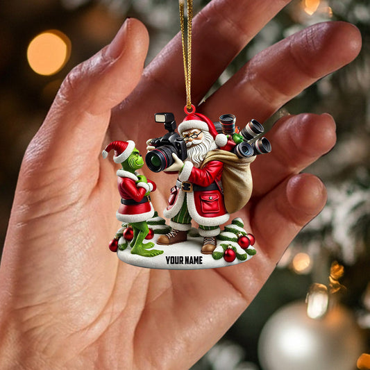 Joycorners Santa And ELF Photographer Home Decor Christmas Ornament, Personalized Ornament 2D Flat LM2211