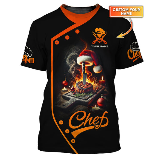Joycorners 3D Full Print Christmas Chef Flame Shirt Personalized Name Gift For Chef Lovers MT2509