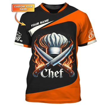 Joycorners 3D Full Print Blazing Chef Knifes Shirt Personalized Name Gift For Chef Lovers MT2509