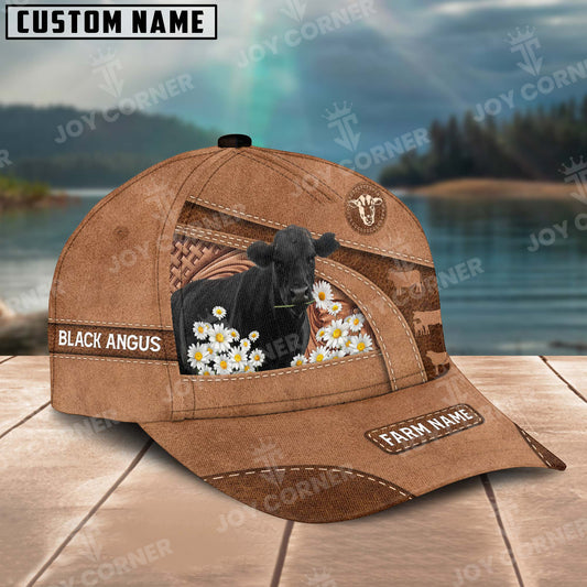 Joycorners Black Angus Personalized Name Brown Carving Leather Pattern 3D Classic Cap 2