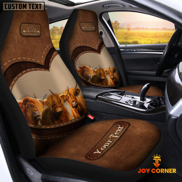 Joycorners Highland Cattle Pattern Customized Name Heart Car Seat Cover Set