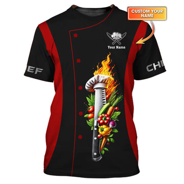 Joycorners 3D Full Print Fiery Chef Edge With Vegetable Shirt Personalized Name Gift For Chef Lovers MT2509