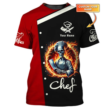 Joycorners 3D Full Print Skull Chef Shirt Personalized Name Gift For Chef Lovers MT2509