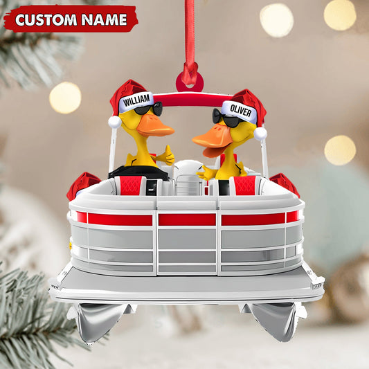 Joycorners Personalized Funny Ducks Acrylic Christmas Ornament, Family Boat Xmas Gift for Friends & Hunters MT1111