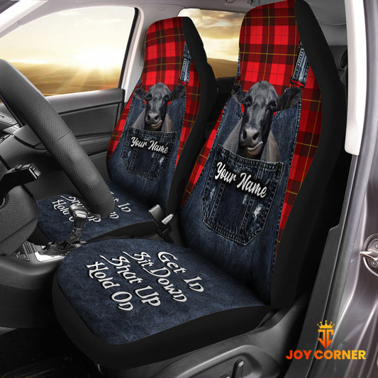 Joycorners Customized Name Black Angus Jean Overalls Pattern Car Seat Covers (2Pcs)