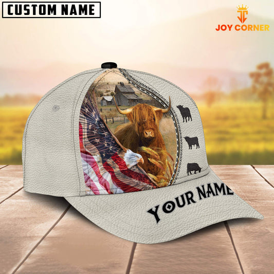 Joy Corners Highland Cattle Eagle US Flag Leather Pattern Customized 3D Cap