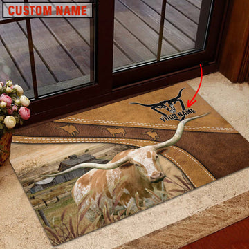 Joycorners Texas Longhorn Personalized - Welcome  Doormat