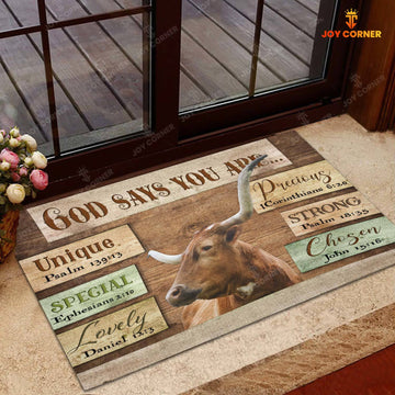 God Says You Are - Texas Longhorn Cattle Doormat