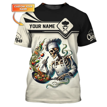 Joycorners 3D Full Print Chef Skeleton With Pan Of Food Shirt Personalized Name Gift For Chef Lovers MT2509