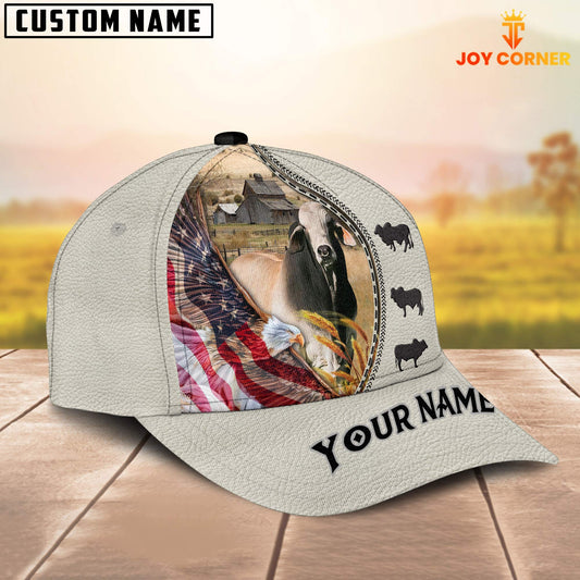 Joy Corners Brahman Cattle Eagle US Flag Leather Pattern Customized 3D Cap