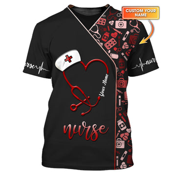 Joycorners 3D Full Print Stethoscope Heart T-Shirts Personalized Name Gift For Nurse Lovers MT2509