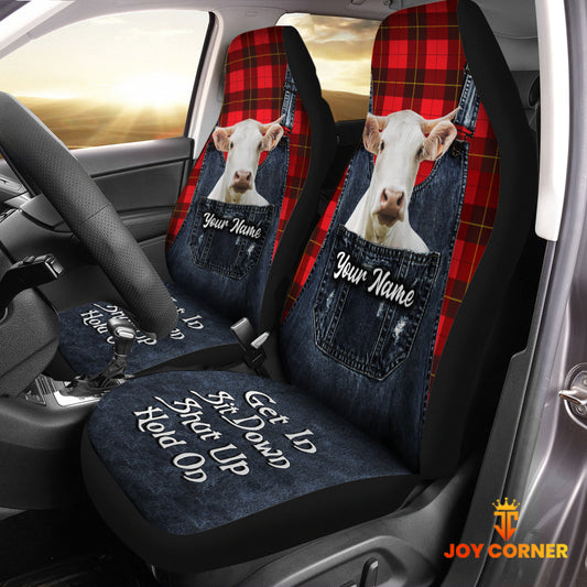 Joycorners Customized Name Charolais Jean Overalls Pattern Car Seat Covers (2Pcs)