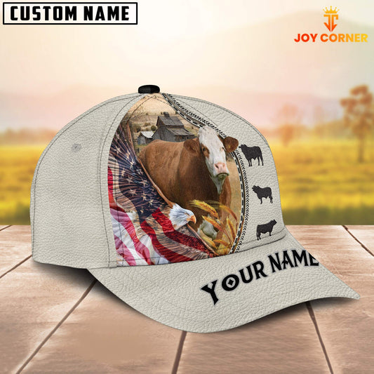 Joy Corners Simmental Eagle US Flag Leather Pattern Customized 3D Cap