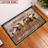 Joycorners Texas Longhorn Custom Name - Home To Where The Herd Is FarmHouse Doormat