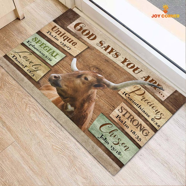 God Says You Are - Texas Longhorn Cattle Doormat