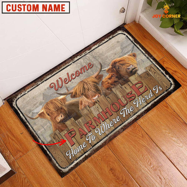 Joycorners Highland Custom Name - Home To Where The Herd Is FarmHouse Doormat