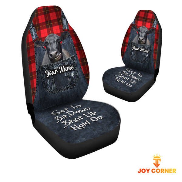 Joycorners Customized Name Black Angus Jean Overalls Pattern Car Seat Covers (2Pcs)