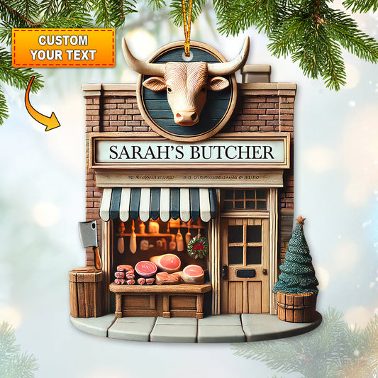 Joycorners Custom Name Butcher Store Ornament, Butcher Store Christmas Decoration 2D Flat LM2211