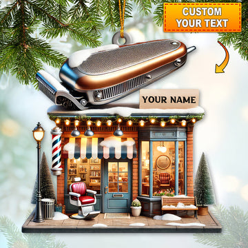 Joycorners Custom Name Barber Shop Ornament, Barber Shop Christmas Decoration 2D Flat LM2111
