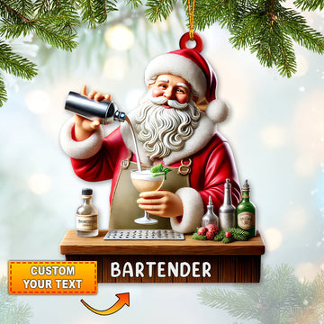 Joycorners Custom Name Santa Bartender Ornament, Home Decor Christmas Gifts 2D Flat LM2211