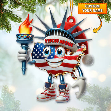Joycorners Custom Name American Christmas Ornament, America Lover Christmas Gift 2D Flat LM2111