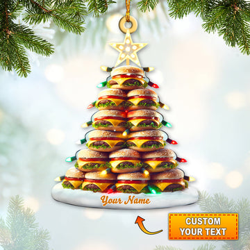 Joycorners Custom Name Hamburger Ornament, Hamburger Lover Christmas Gift 2D Flat LM2111