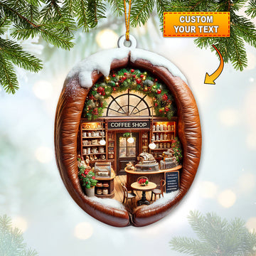 Joycorners Custom Name Coffee Shop Ornament, Coffee Love Christmas Gift 2D Flat LM2111