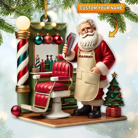 Joycorners Custom Name Santa Barber Ornament, Christmas Decoration for Barber Shop 2D Flat LM2211