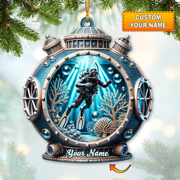 Joycorners Custom Name Diving Ornament, Christmas Gift for Diving Lover5 2D Flat LM2111