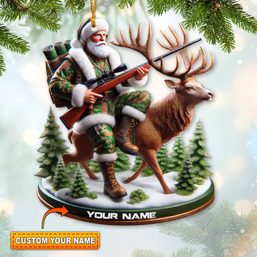 Joycorners Custom Name Santa Deer Hunting Ornament, Deer Hunter Christmas Gift 2D Flat LM2211