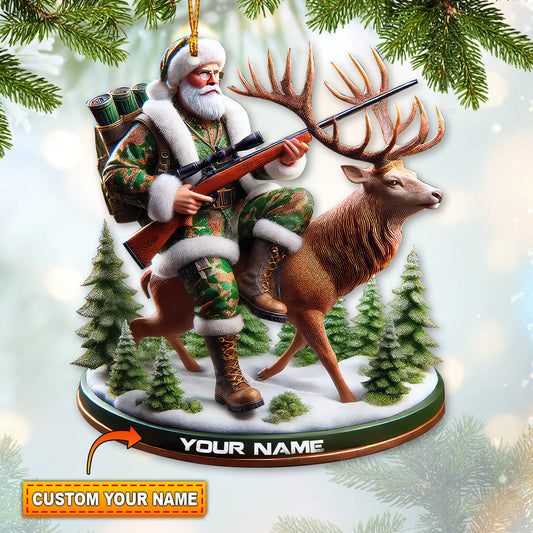 Joycorners Custom Name Santa Deer Hunting Ornament, Deer Hunter Christmas Gift 2D Flat LM2211