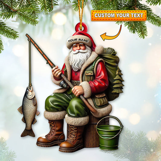 Joycorners Custom Name Fishing Santa Ornament, Christmas Fishing Gift 2D Flat LM2211