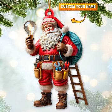 Joycorners Custom Name Electrician Santa Ornament, Santa Christmas Gift 2D Flat LM2111