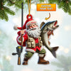 Joycorners Custom Name Santa Fishing Ornament, Fishing Lover Christmas Gift 2D Flat LM2111