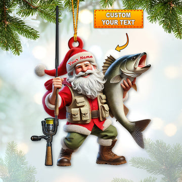 Joycorners Custom Name Santa Fishing Ornament, Fishing Lover Christmas Gift 2D Flat LM2111