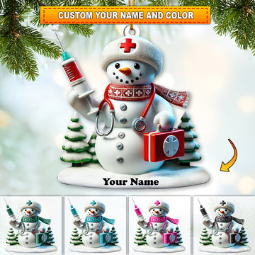 Joycorners Custom Name Nurse Snow White Ornament, Christmas Gift for Nurse 2D Flat LM2111