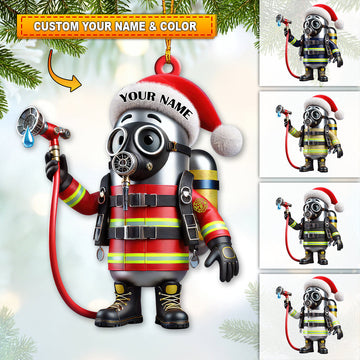 Joycorners Custom Name Fire Fighter Ornament, Fire Fighter Christmas Gift 2D Flat LM2111