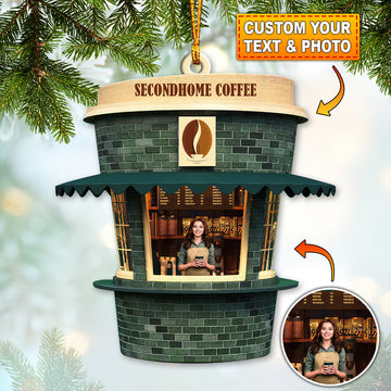 Joycorners Custom Name and Photo Coffee Shop Ornament, Coffee Love Christmas Gift 2D Flat LM2111
