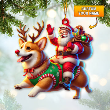 Joycorners Custom Name Santa, Corgi Deer Ornament, Santa Christmas Gift 2D Flat LM2111